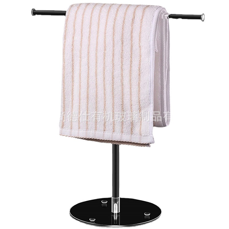 Transparente acrílico moderno toallero en forma de T vertical estante de la encimera con base de equilibrio adecuado para baño cocina hogar