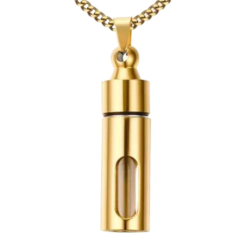 Suministro directo de fábrica botella hueca Tubo Transparente colgante par botella de perfume colgante letras brillante colgante titanio acero