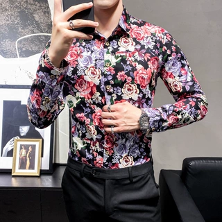 弹力竹节弹力竹节代理加盟 一件代发花衬衫男新款长袖休闲花衬衫