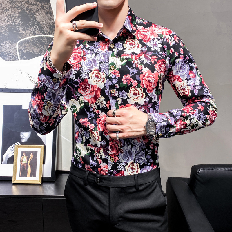 Stretch Bamboo Knot Stretch Bamboo Knot Agent Franchise Dropshipping Floral Shirt Men's New Long Sleeve Casual Floral Shirt