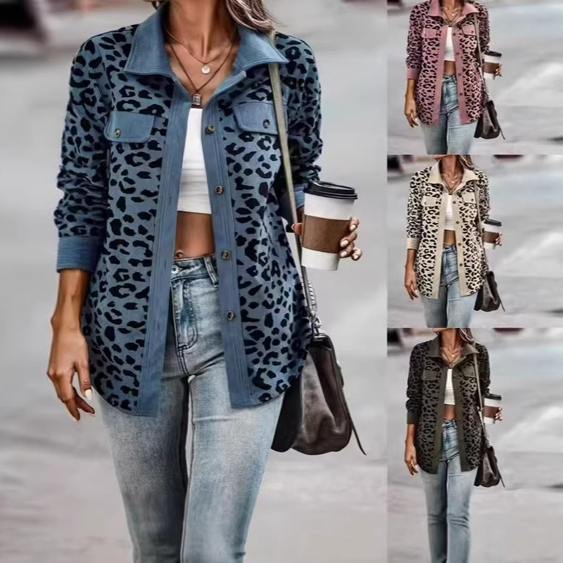 2026 Amazon Casual Style European and American Cross-Border Women's Autumn and Winter Fashion Leopard Print Buttoned Long-Sleeved Jacket 2026 Amazon Casual Style European and American Cross-Border Women's Autumn and Winter Fashion Leopard Print Buttoned Long-Sleeved Jacket