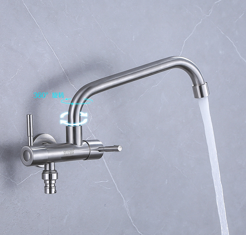 304 stainless steel balcony, one in and two out, dual switch, dual water outlet, washing machine, mop sink, dual control faucet details Picture