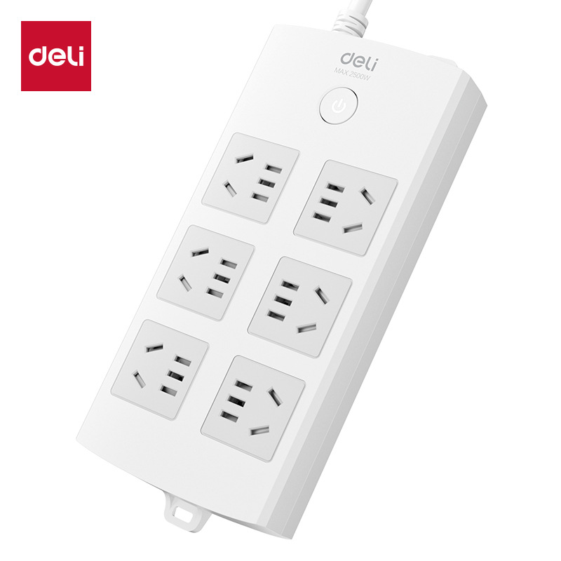 得力18206插座6组接线板5米带线插板插线板2500w耐用10A办公插线