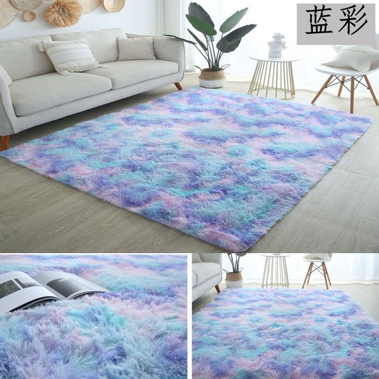 Alfombra teñida de seda de felpa de pelo largo transfronterizo, alfombra de piso, sala de estar, dormitorio, manta de cama resistente a la suciedad y fácil de cuidar