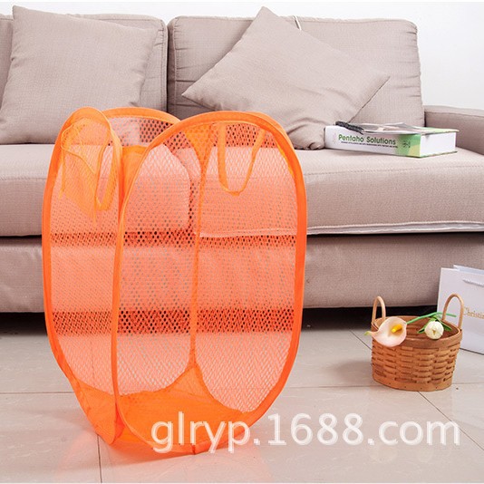 Nuevo estilo cesta de lavandería plegable transpirable cesta de lavandería color sólido malla cesta de ropa sucia cesta de almacenamiento entrega de una sola pieza