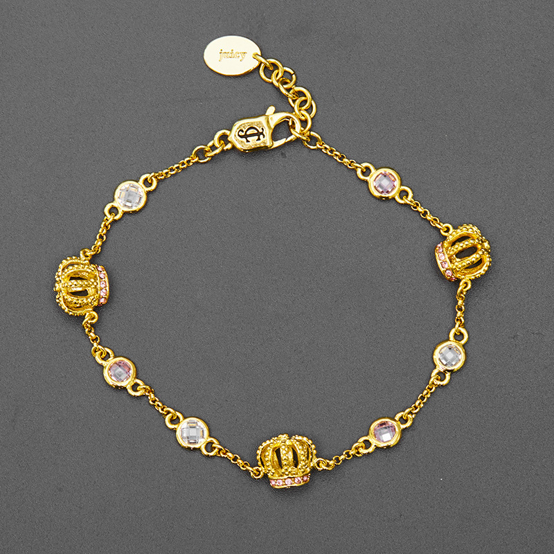 One-piece delivery sweet fashion elegant round crystal gem diamond pink diamond hollow crown bracelet bracelet female fashion