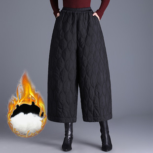 2024 Autumn and Winter New Cotton Casual Large Size Pants Retro Artistic Cocoon Type Meat Covering Slimming Cropped Pants Cotton Pants