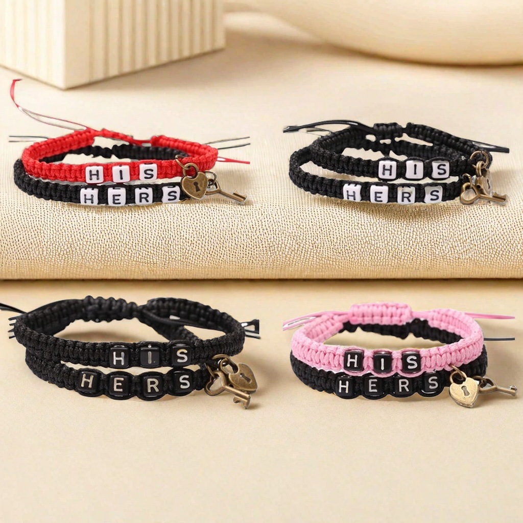 Venta caliente europea y americana su HERS pareja pulsera cerradura núcleo clave colgante tejido cordón pulsera transfronteriza joyería al por mayor