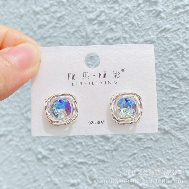 丽银/丽贝丽影铜镀金幻彩仙系彩色锆石轻奢简约小众甜美风耳环女|undefined
