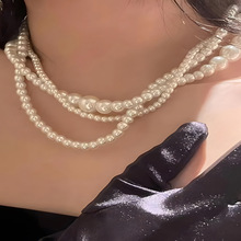 法式复古多层珍珠choker项链女时尚设计多层高级感缠绕项链