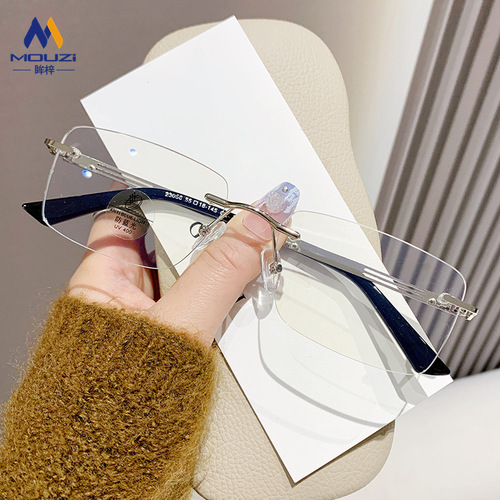 商务无框眼镜男高级感防蓝光金属方框眼镜架可配有度数平光眼镜框