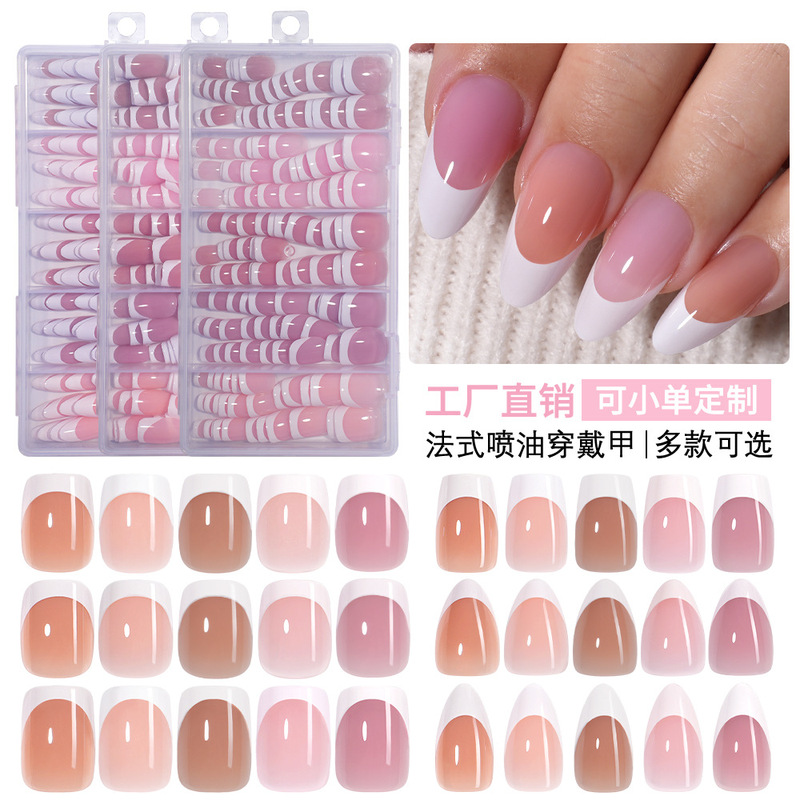 French Wearable Nails Cross-Border Short Almond Short Square Versatile Removable Patch Manicure 150 Pieces Boxed Fake Nails