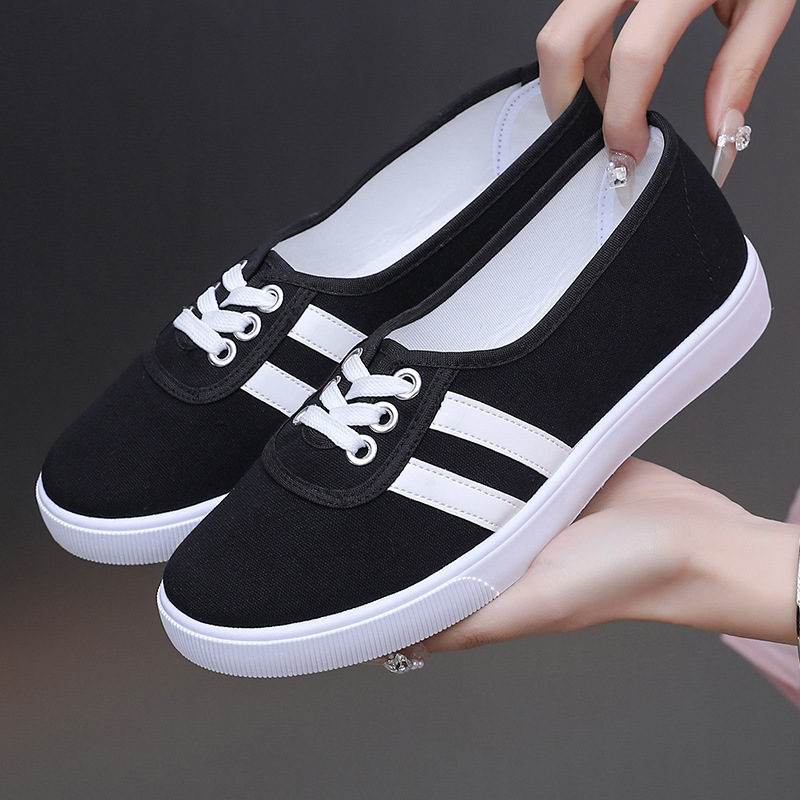 Trendy Canvas Shoes for Women, Spring and Summer Breathable Old Beijing Cloth Shoes, Mom Student Casual Sports White Shoes for Women