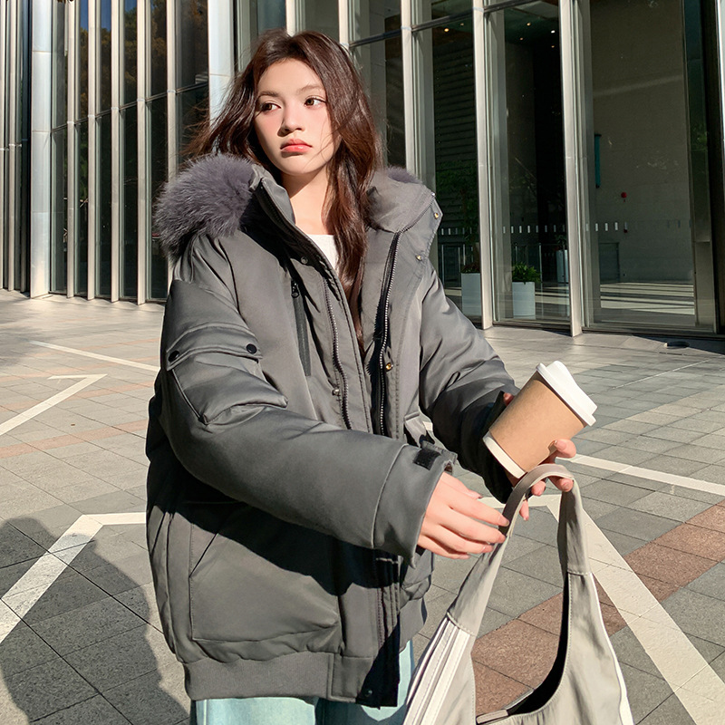 棉服女冬季2025新款大毛领韩ins情侣版宽松工装棉衣加厚棉袄外套|undefined