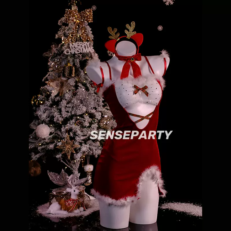 初蕊秋冬圣诞新年情趣内衣性感免脱小胸制服激情诱惑睡衣套装6682