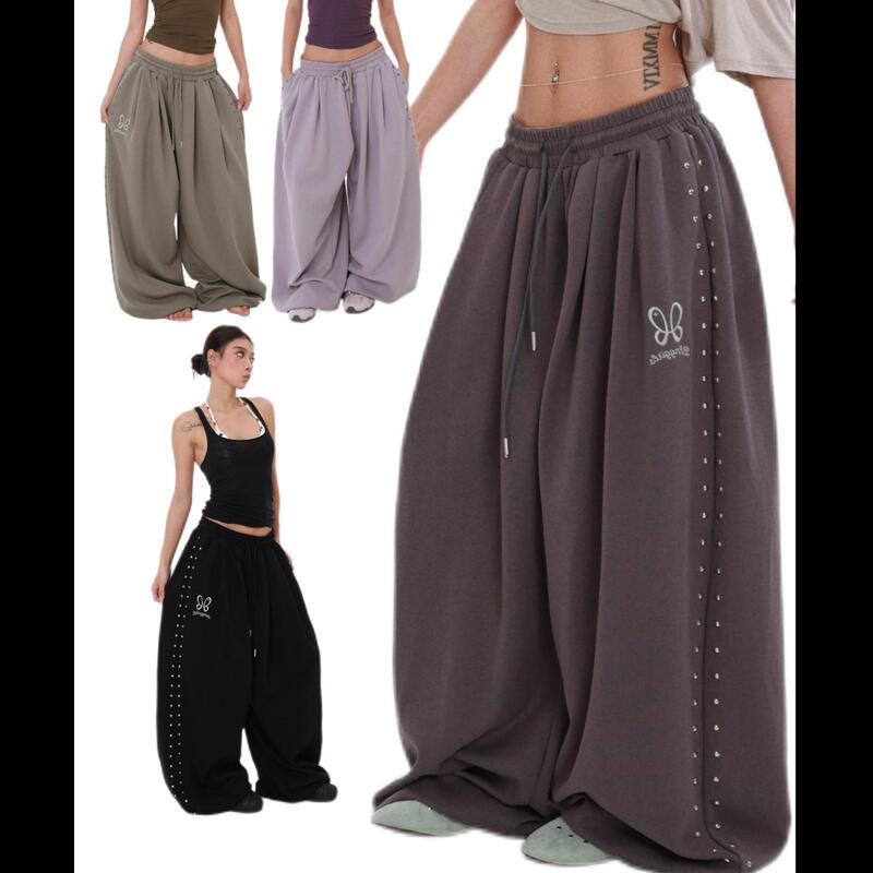 Original American-style rivet-embroidered sweatpants, loose wide-leg jazz-friendly skin-friendly long casual pants, versatile Original American-style rivet-embroidered sweatpants, loose wide-leg jazz-friendly skin-friendly long casual pants, versatile