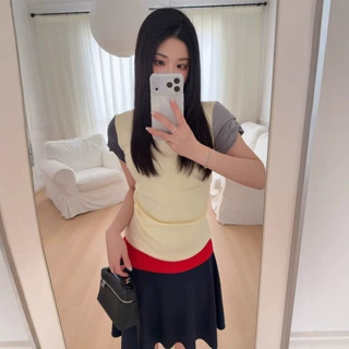 26春夏新款抽褶短袖T恤弹力腰半裙走秀新款女修身网红套装
