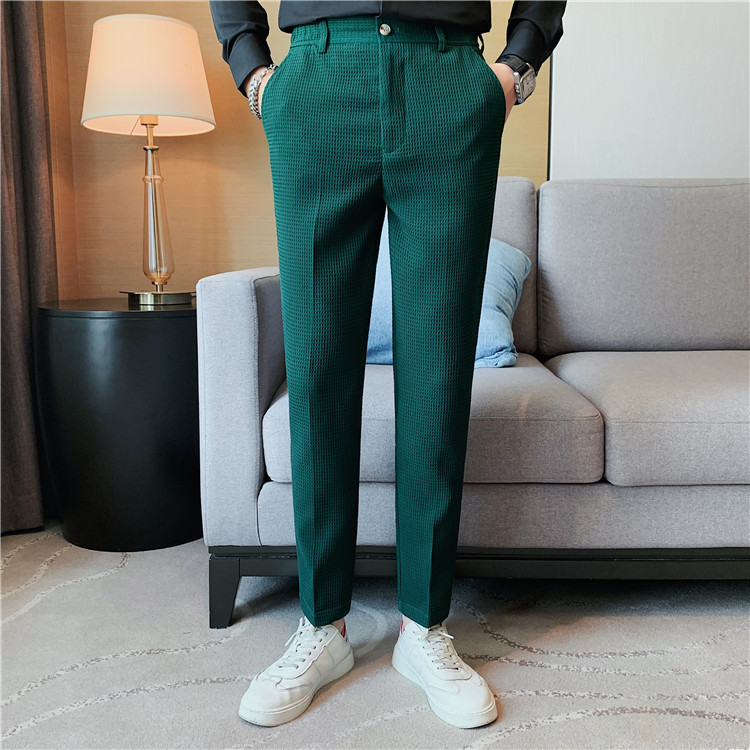 Pantalon décontracté droit gaufré à la mode et simple de marque tendance paresseuse, pantalon slim à petite jambe, pantalon d'affaires suspendu_voghion.com