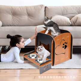 跨境木质猫窝四季可用猫别墅宠物猫房子封闭式可拆卸板房子组合装