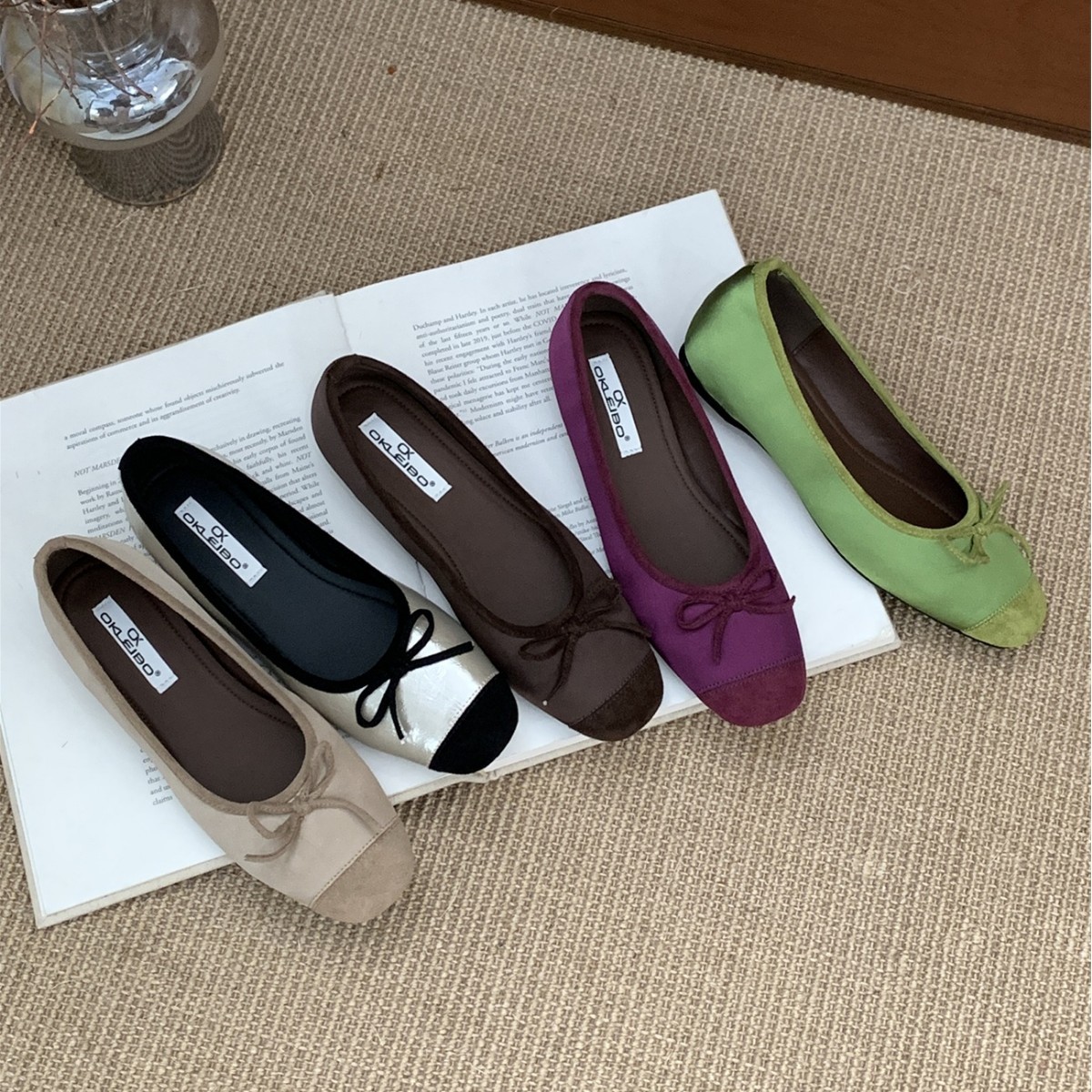 Chanel-Style Height-Increasing Bow Square-Toe Women's Shoes for Summer 2025, French Style Ballet Evening Slip-On Shoes to Match Skirts