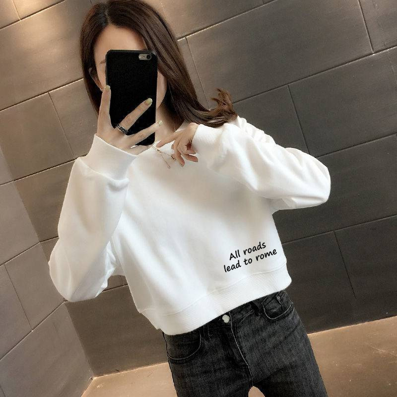 纯棉短款卫衣女春秋新款时尚洋气宽松显瘦矮个子百搭高腰上衣|undefined