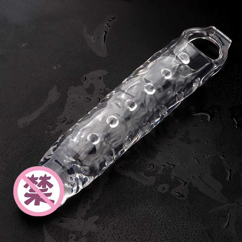 Extra Large Wolf-Tooth Textured Condom Sleeve, Crystal Silicone Color, Reusable Adult Toy for Men — detail image 10