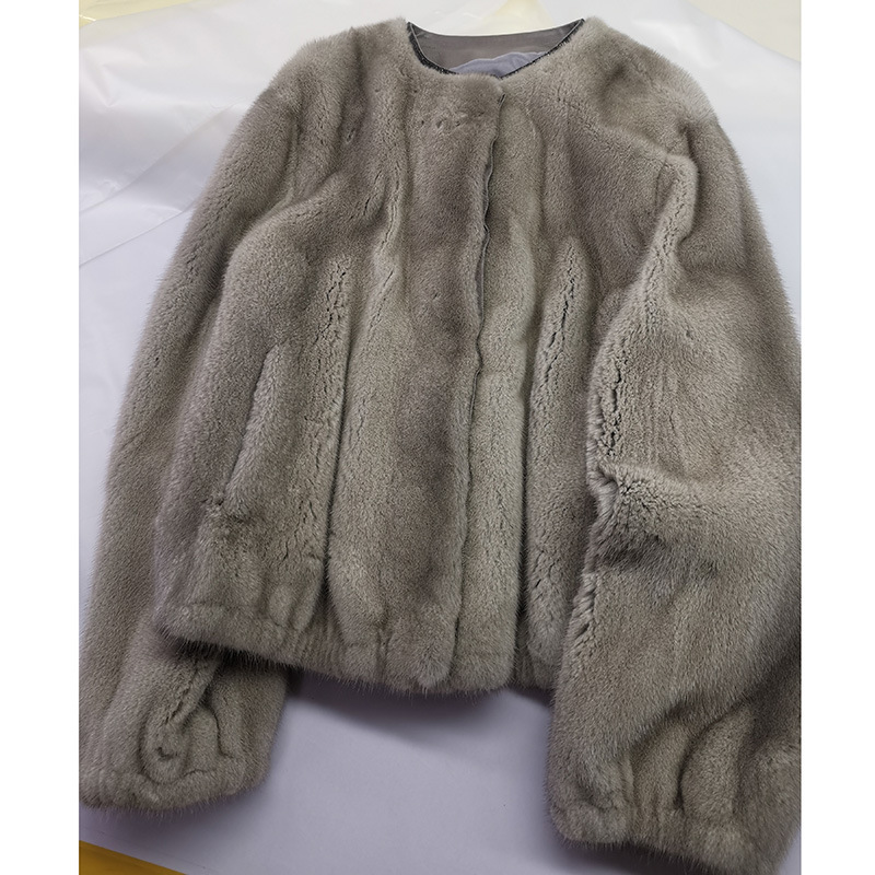 Luxury BC high-end boutique Velvet mink coat women's short round neck long sleeve fur coat