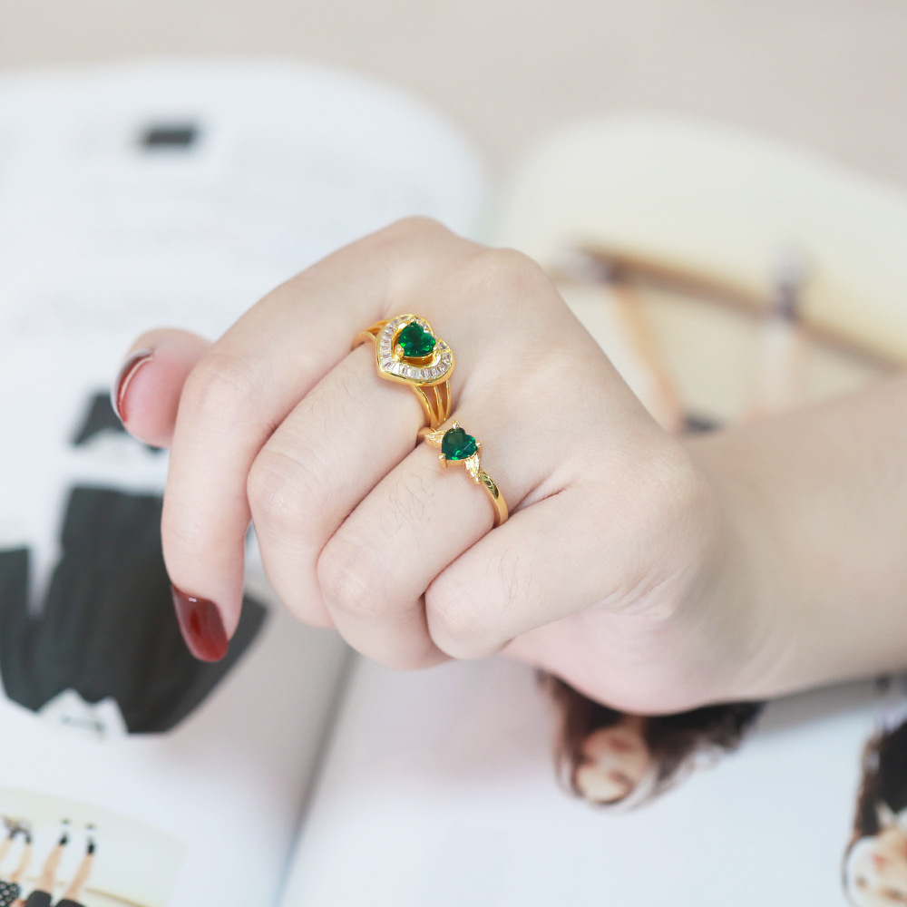 Fashion Heart Shape Copper Open Ring Plating Inlay Zircon Copper Rings