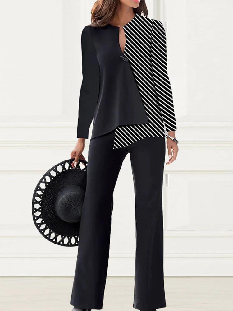 Elegant Colour-block Commuter Short Set For Autumn And Spring_voghion.com