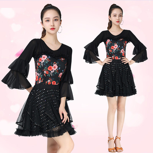 Square dance costume mesh mid-sleeve diamond-encrusted sailor dance costume jitterbug top internet celebrity new dance costume mesh