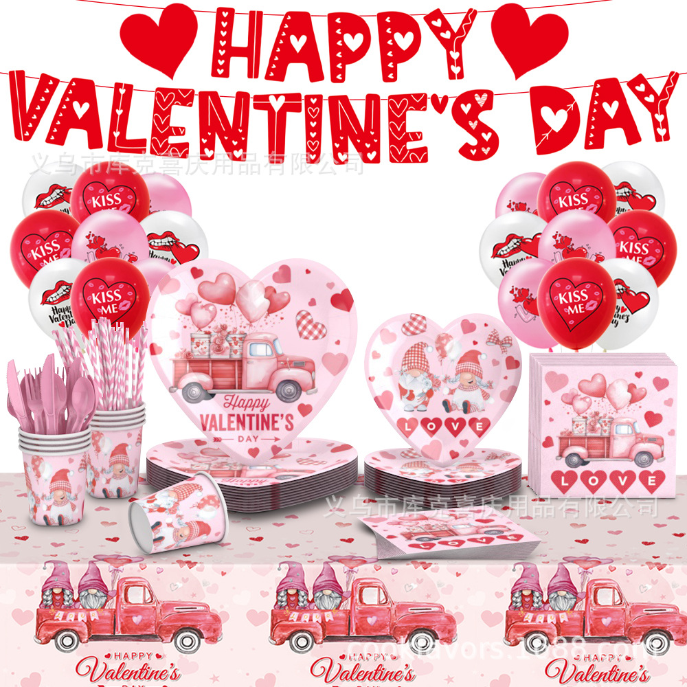 Día de San Valentín en forma de corazón cubiertos de fiesta fiesta fiesta bandeja de papel desechable taza de papel toalla de papel set