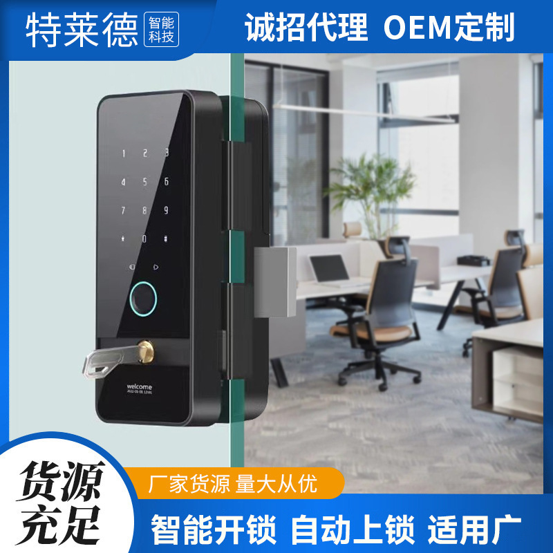 厂家批发玻璃门智能指纹锁 办公室触摸防盗门智能安防指纹密码锁