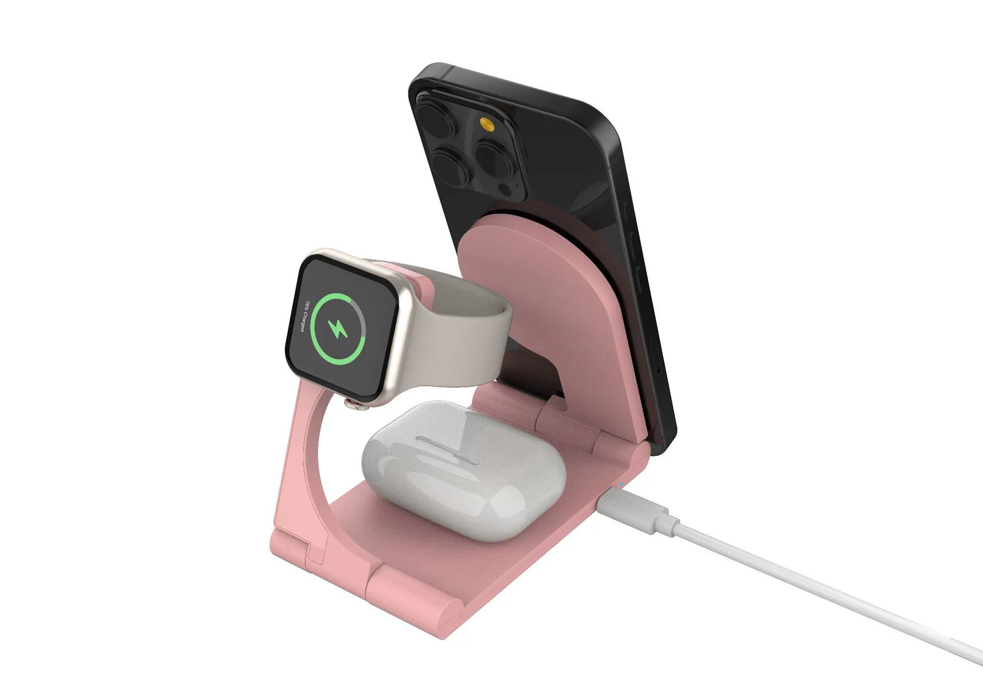 3-в-1 беспроводная зарядная подставка (совместима с Apple) 15 Вт — телефон, часы и наушники, складная