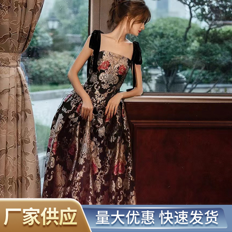 Classical Style Black Birthday Party Stage Performance Host Wedding Dress Evening Dress Bride Toasting Dress