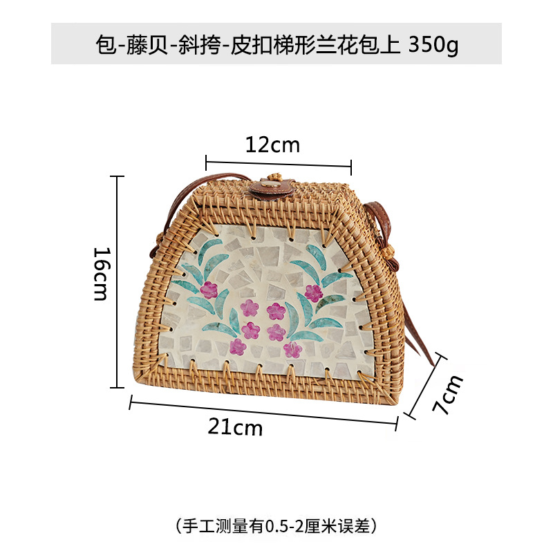 Estilo de vacaciones hecho a mano estilo pastoral cesta de almacenamiento de picnic cesta de viaje bolso de ratán tejido a mano