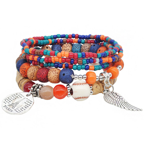 Bohemian multi-layer rice bead bracelet with wings, personal and versatile, suitable for ethnic style travel photography, women's bracelet for dropshipping