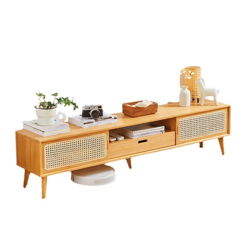 Tabla de té de ratán de madera maciza de estilo japonés combinación de gabinete de TV pequeño apartamento cama y desayuno simple armario sala de estar gabinete de piso gabinete de almacenamiento