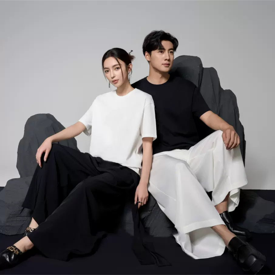 跨境夏季男女同款宽松oversize落肩纯棉短袖t恤上衣纯色打底衫T恤