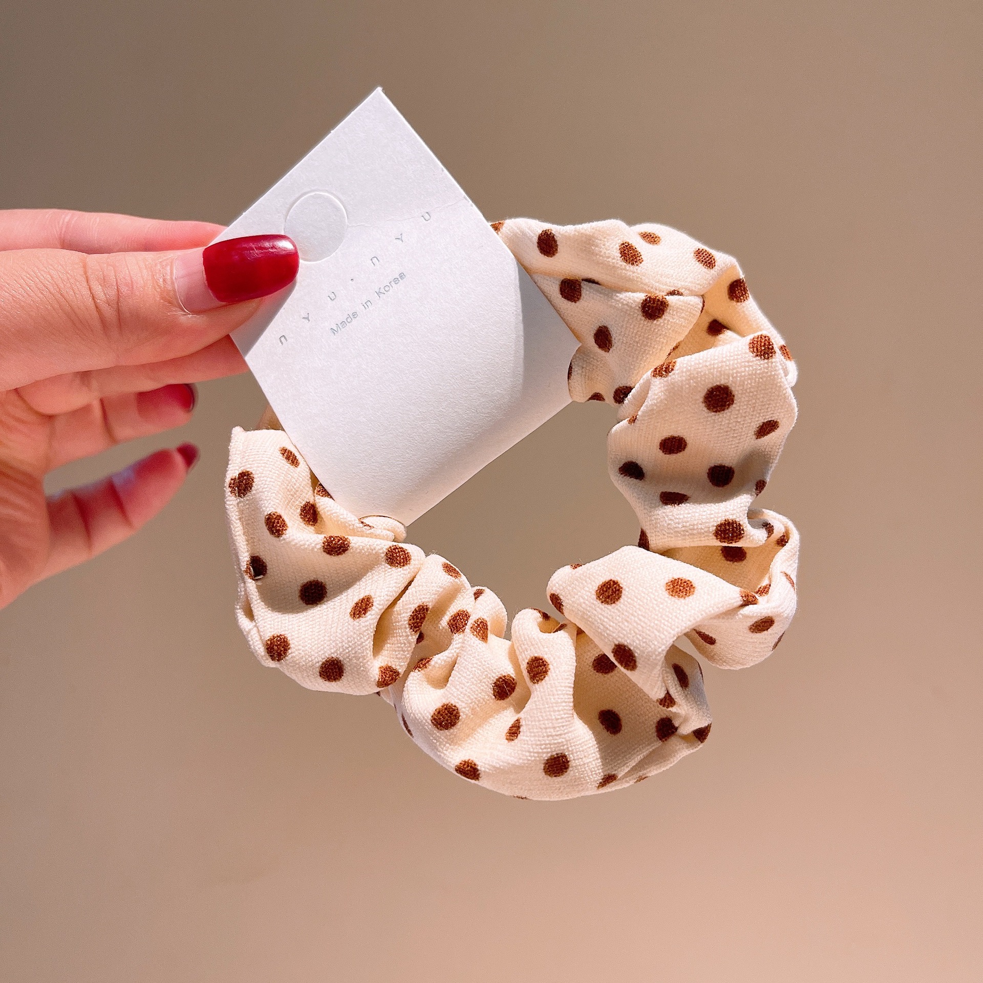 Korean Style Retro Style ~ Milk Tea Series Polka Dot Style Vigorous Girl's Large Intestine Hair Ring Balls Head Tie Rubber Band Ornament Girl display picture 1