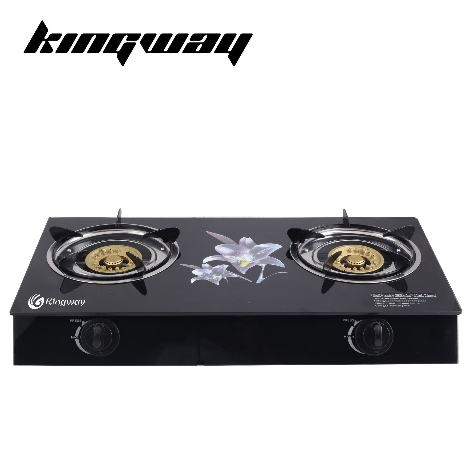 Kingway厂家定制外贸燃气灶6mm钢化玻璃煤气灶精品盖双头灶具