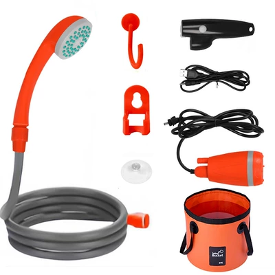 shower, portable car shower, Kempinq və səyahət - wireless-lithium-battery-model-a-black-and-orange-with-20l-water-bucket