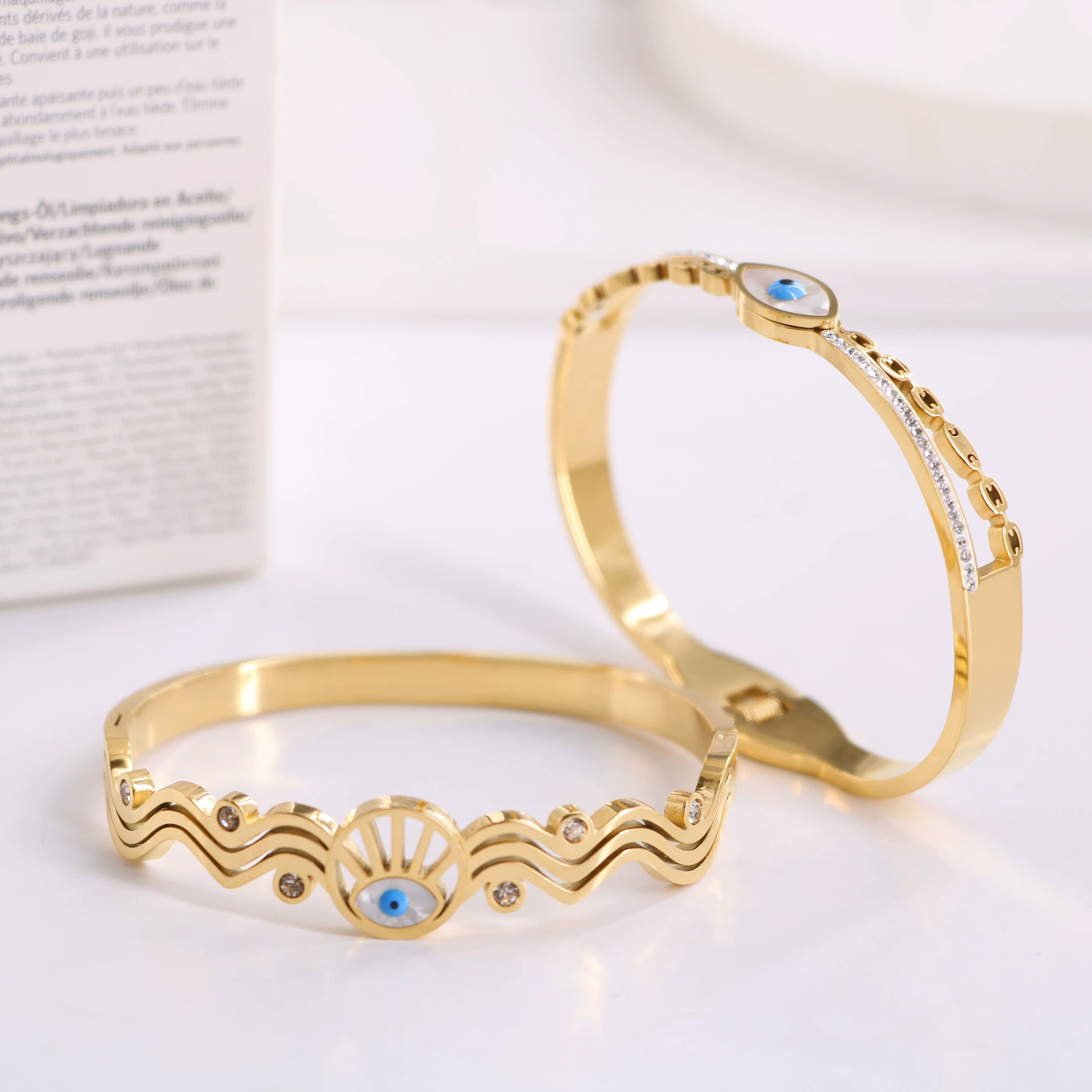 Blue stone inlay stainless steel, wavy bracelet