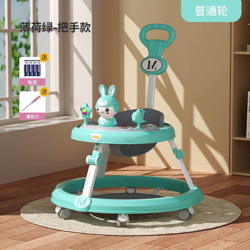 민트 그린, 6~18개월 아기에게 적합 - 일반 바퀴, 장난감 트레이 + 음악 및 조명 + 발 패드 + 푸시 핸들
