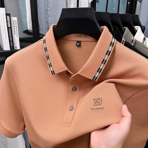Summer Men's Silk Short Sleeve T-shirt 2025 New High-Quality Trendy Business Casual Collared POLO Shirt