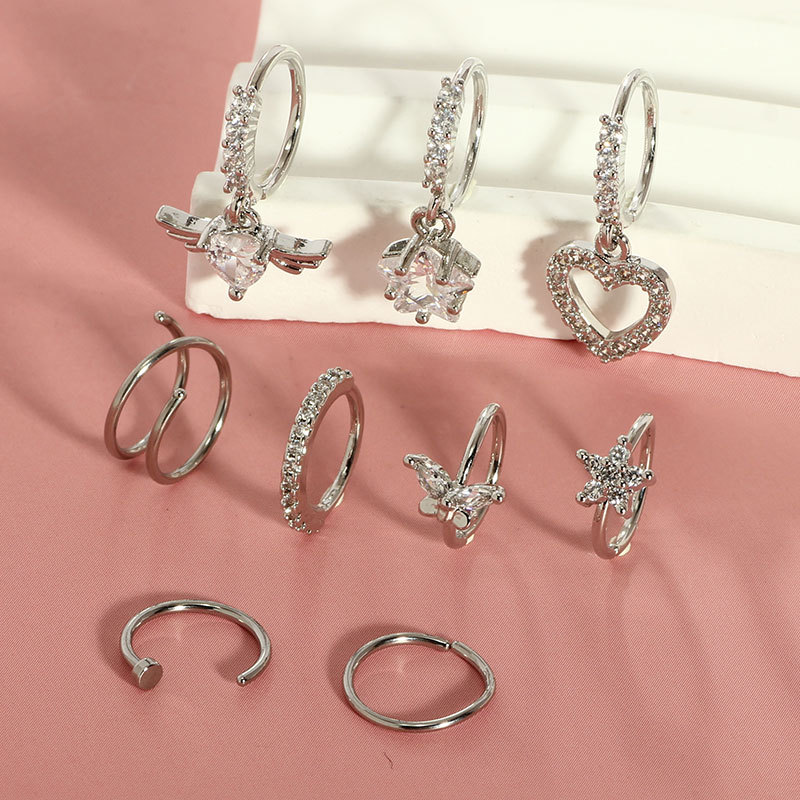Stainless Steel Heart Nose Ring 20G Nose Nail Piercing Jewelry 9-Piece Set Trendy Classic detail image 7
