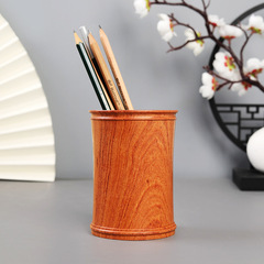 花梨木桌面圓形筆筒中式實木復古擺件文具化妝刷文玩收納筒茶道桶