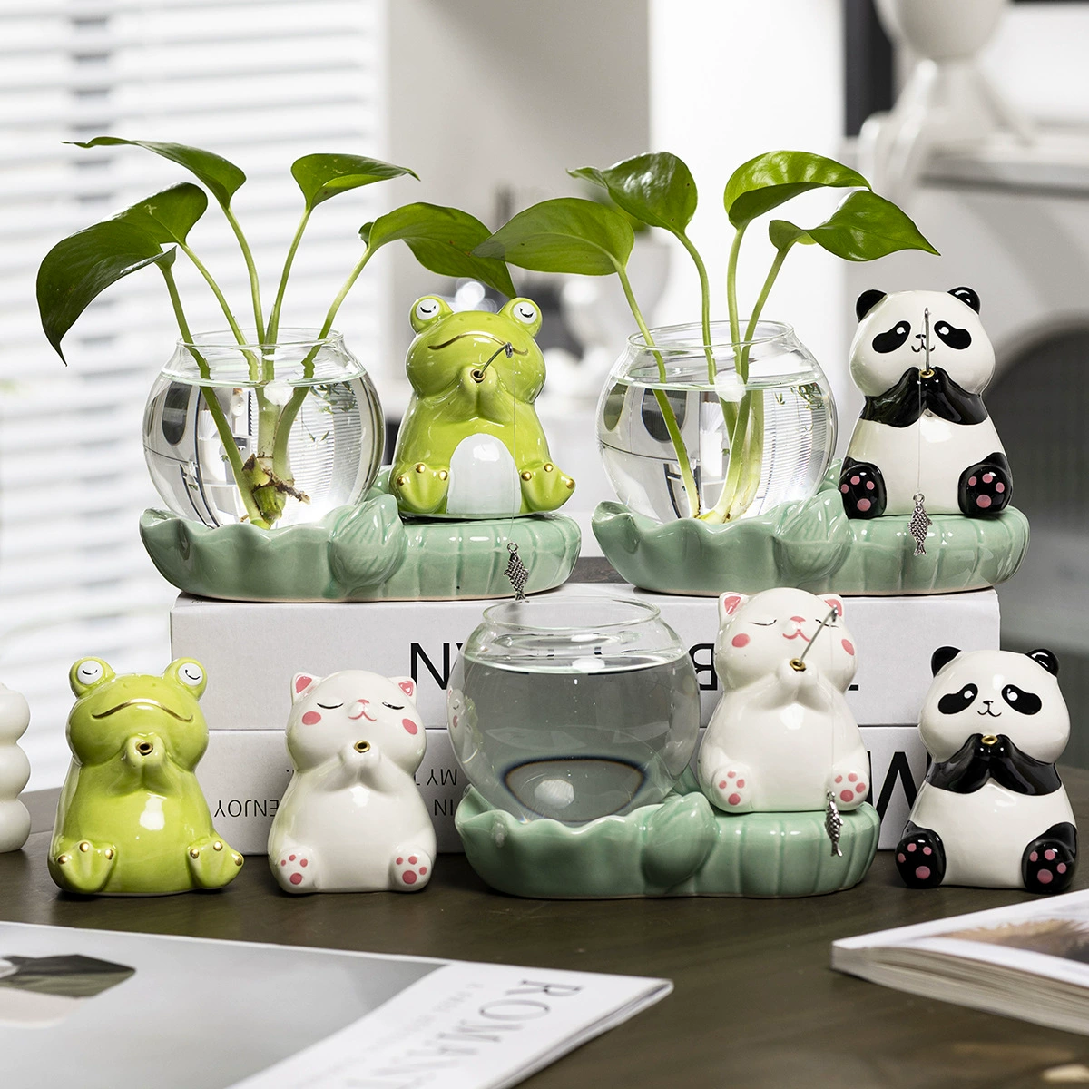 Гидропонная ваза для ловли лягушек, офисная рабочая станция, украшение, керамическая ваза, цветочная композиция для ловли котенка, небольшой аквариум