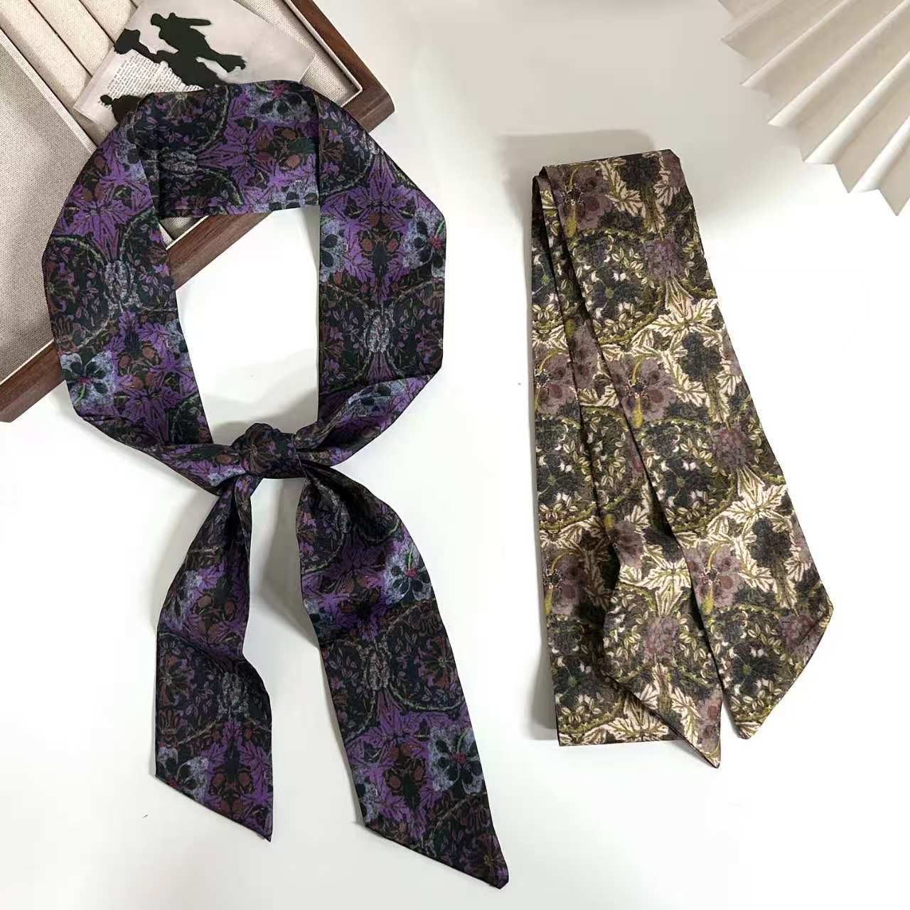 Vintage Seidenschal Mit Blumenmuster Elegantes Halstuch Für Damen_voghion.com