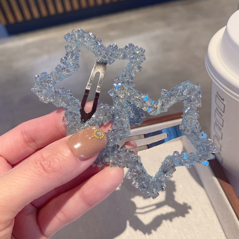 ブルークリスタルスターヘアピン bb クリップフォレストスタイルハイエンド前髪クリップヘアピン新しいサイドクリップヘアアクセサリー|undefined