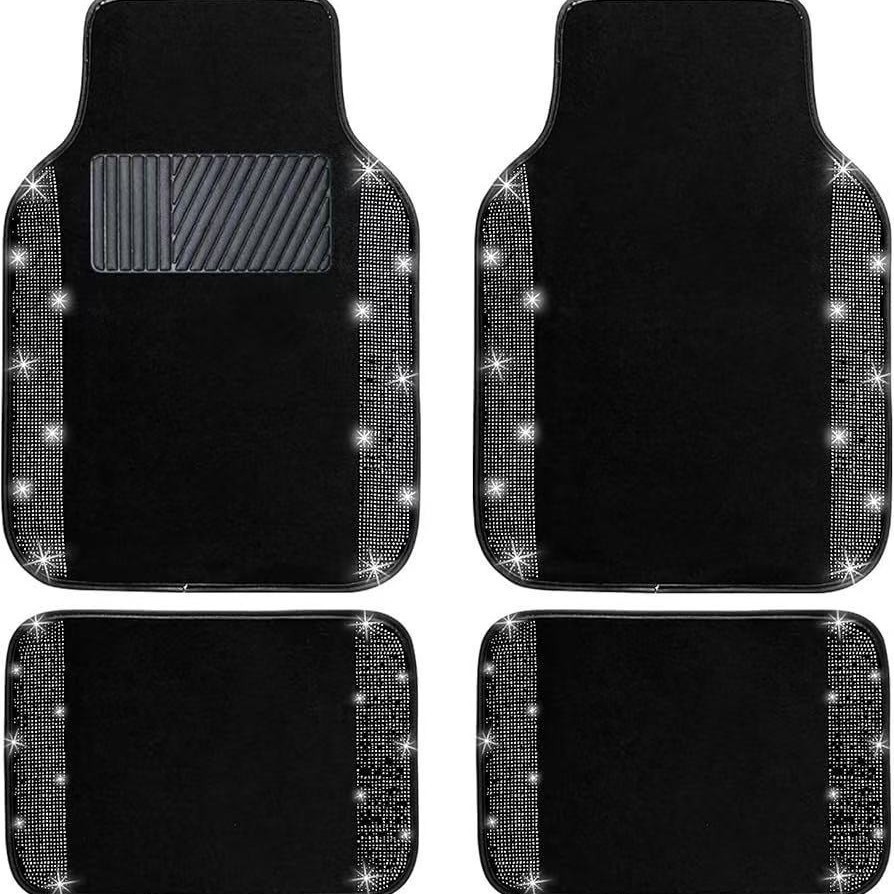 Cross-border minimalist black crystal velvet car floor mats, universal decorative floor mats, durable and stain-resistant, set of four
